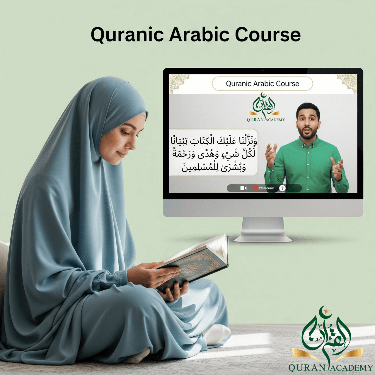 A student taking a Quranic Arabic course online to learn grammar and vocabulary with a native tutor