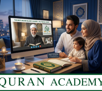 A family participating together in comprehensive online Islamic courses at home